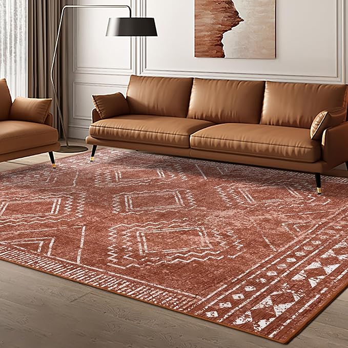 ILANGO Moroccan Area Rugs 5'x7' for Living Room Machine Washable Modern Rugs with Rubber Backing Non Slip Carpet for Dedroom Farmhouse Dining Room, Ultra-Thin, Foldable, Easy Clean