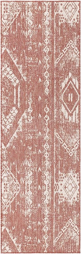 Unique Loom Outdoor Bohemian Collection Area Rug - Anthro (2' 7" x 8' Runner, Rust Red/ Ivory)