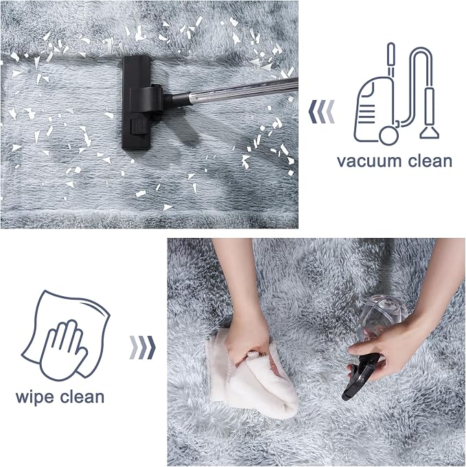Large Area Rugs 9x12 Living Room, Ultra Fluffy Fuzzy Shag Rug for Bedroom, Modern Plush Soft High Pile Upgrade Non-Slip Carpet for Kids Girls and Boys Room Decor, Tie-Dyed White Grey