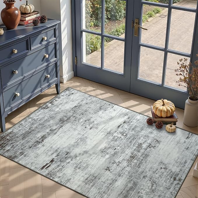 Toneed 3x5 Washable Non Slip Area Rugs for Bedroom Living Room, Grey | Abstract Soft Modern Low Pile Rug for Kitchen Hallway Office,Indoor Carpet for Kids Nursery Home Decor