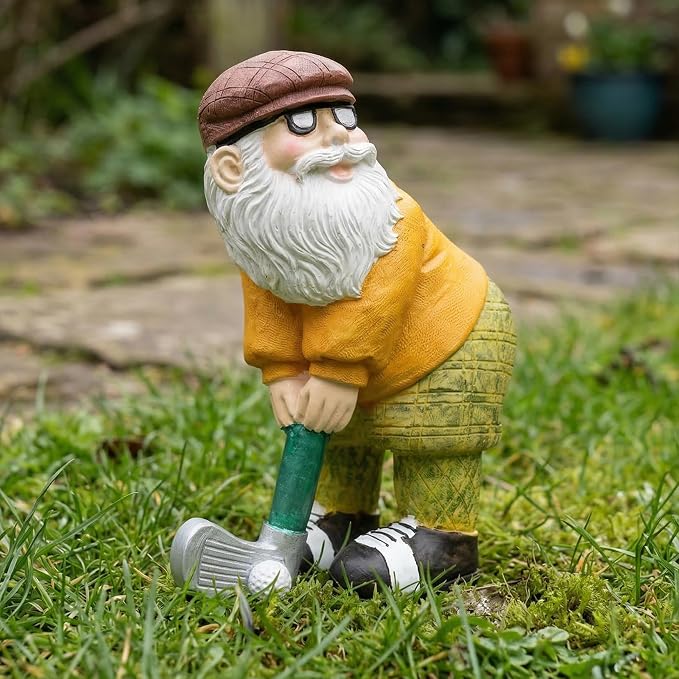 Elenon Golf Gnome Garden Statue, Adorable Outdoor Flower Bed Decor, Funny Yard Patio Art Dwarf Sculptures Table Ornament Decorative