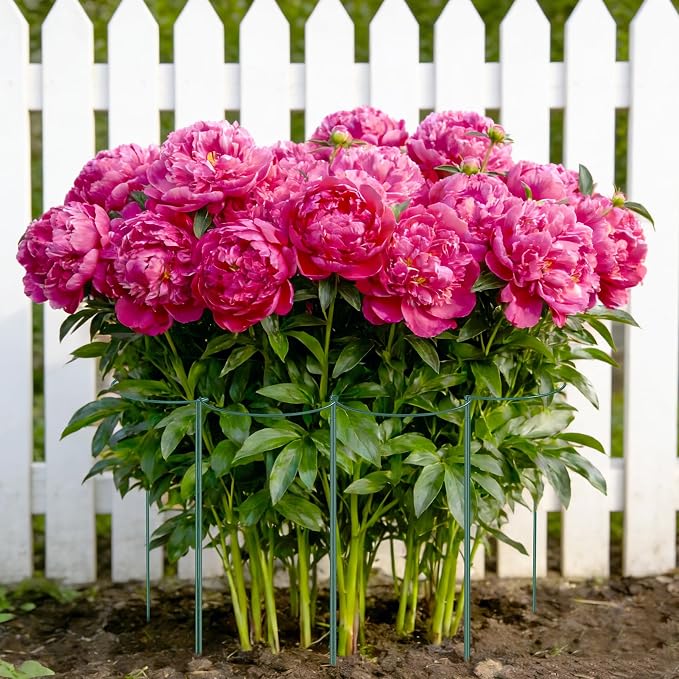 Unves 10 Pack Peony Cages and Supports, 10" W x 24" H Metal Plant Support Stakes, Half Round Peony Cage for Outdoor Plants, Garden Plant Stakes for Peony Tomato with Clips, Ties and Gloves