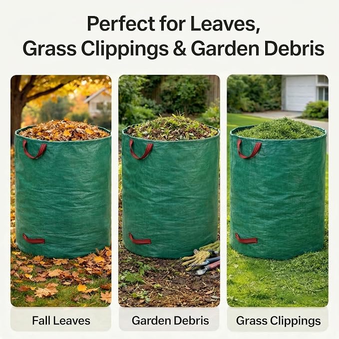 Professional 4-Pack 132 Gallon Gardening Bags for Lawn Yard, Extra Large Reusable Leaf Bags, Waste and Trash Container