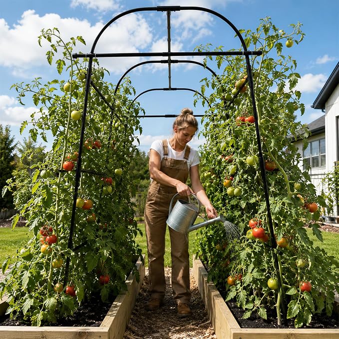 GOJAWAY 7*5.4* 5FT Arch Metal Garden Trellis,Outdoor Climbing Support Frame | Large Tall Cucumber Tunnel Trellis for Pathway Yard,Suitable for Supporting Grape Rose Beans Raised Bed PP Coasted Aluminum