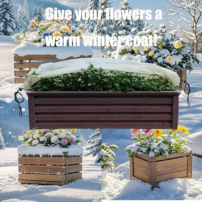EJW Planter Cover, Plant Covers Freeze Protection,4 Pack 59"*17.7"x15.7" Planter Covers for Winter, Frost Cloths for Outdoor Plants, Raised Bed Covers for Winter.