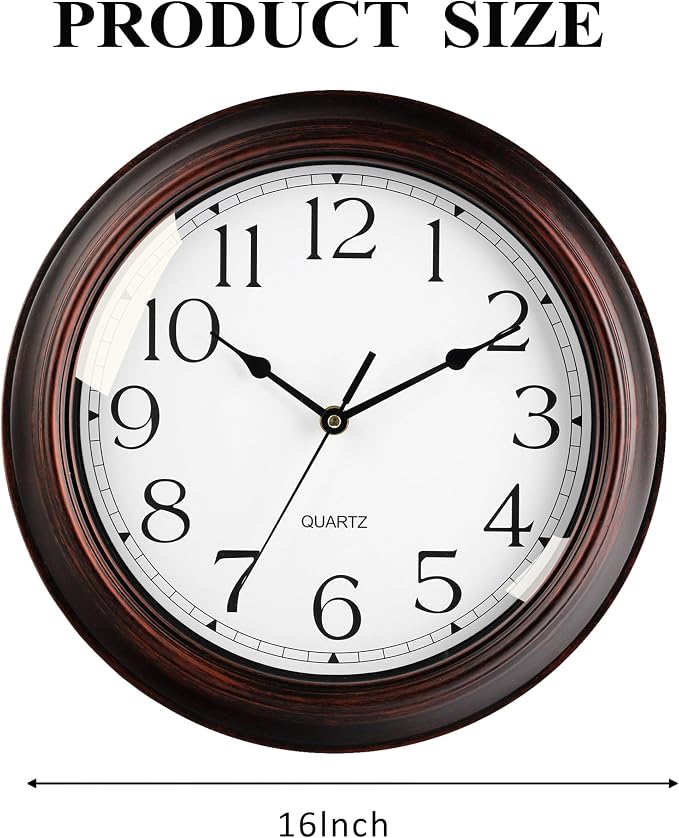 KECYET 16 Inch Wall Clocks Battery Operated Silent Non-Ticking Wall Clock Vintage Retro Rustic Style Decorative for Living Room Kitchen (Bronze)