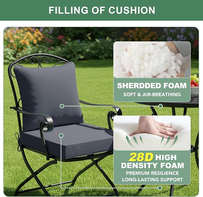 Summsun Patio Chair Cushions Set of 4, Water Resistant Backrest Pillow and Seat Cushion Set for Outdoor Furniture, Sectional Sofa Cushion Replacments, 24 x 24 Inch, Dark Grey