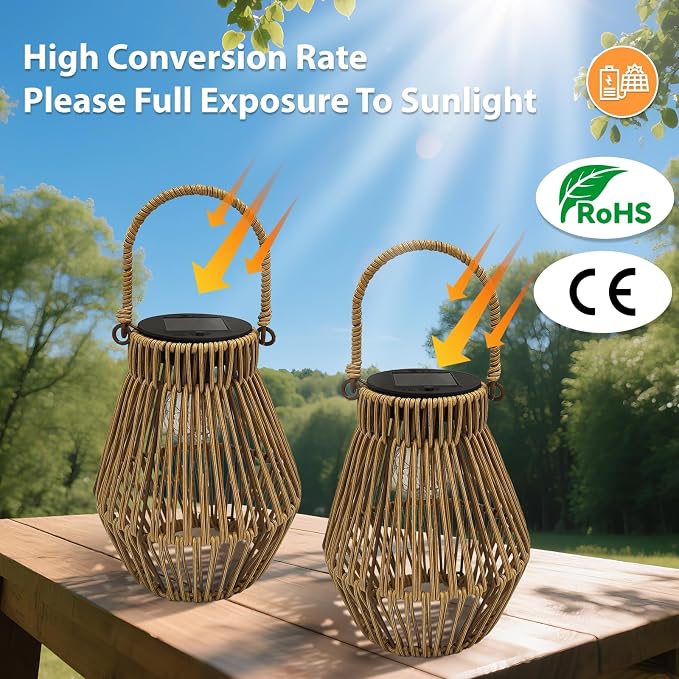 Solar Lanterns Outdoor Waterproof Rattan Solar Lights for Outside Garden Decor Mothers Day Gifts Hanging Lanterns Decoration Outside for Yard, Backyard, Patio Porch, Pathway