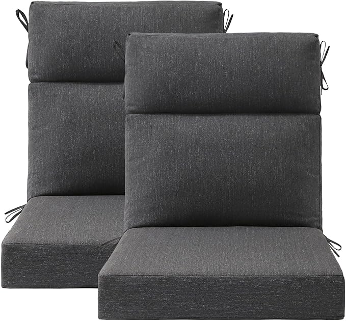 Unimatta Outdoor High Back Chair Cushion Seat Pads, 44 x 21 Inch Water-Repellent & Fade-Resistant Patio Furniture Cushions with Ties for Adirondack, Rocking Chairs, Charcoal