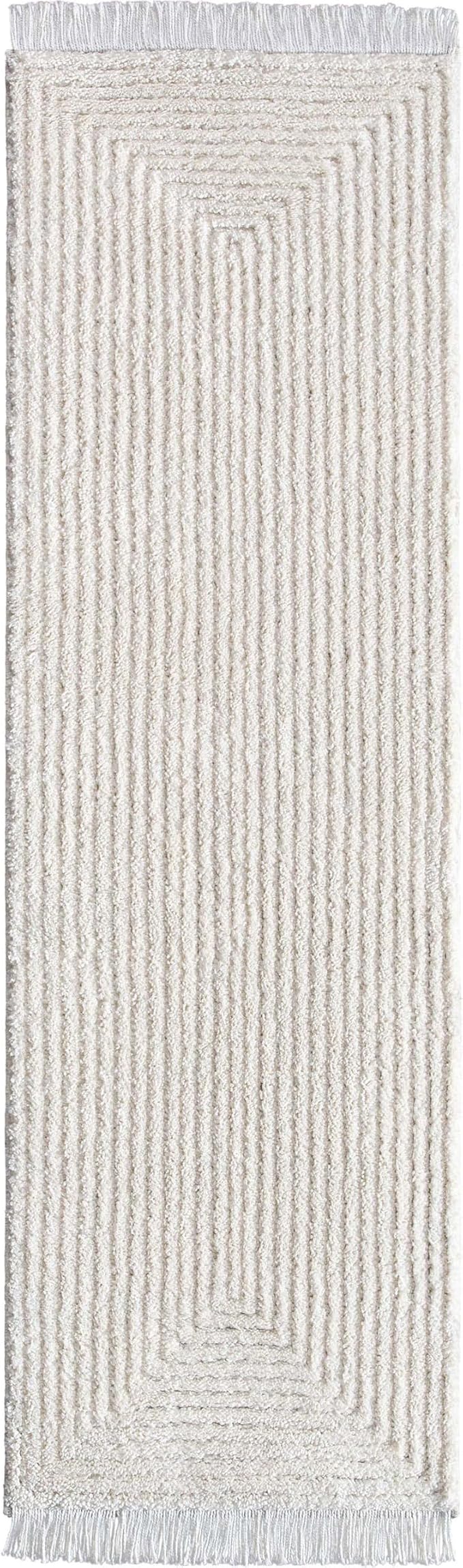 Well Woven Allie Ivory Squares Geometric Runner Rug 2x7 (2'3" x 7'3" Runner) - Soft High-Low Design for Hallway & Entryway
