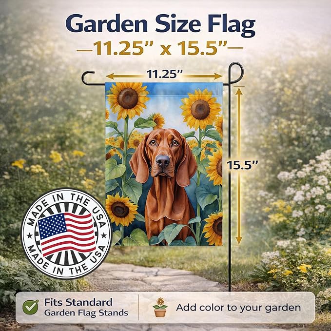 Caroline's Treasures DAC6148GF Redbone Coonhound in Sunflowers Garden Flag Mailbox Flag Decorative Yard Flag Banner Outside Patio Artwork Yard Flower Beds, Garden Size, Multicolor