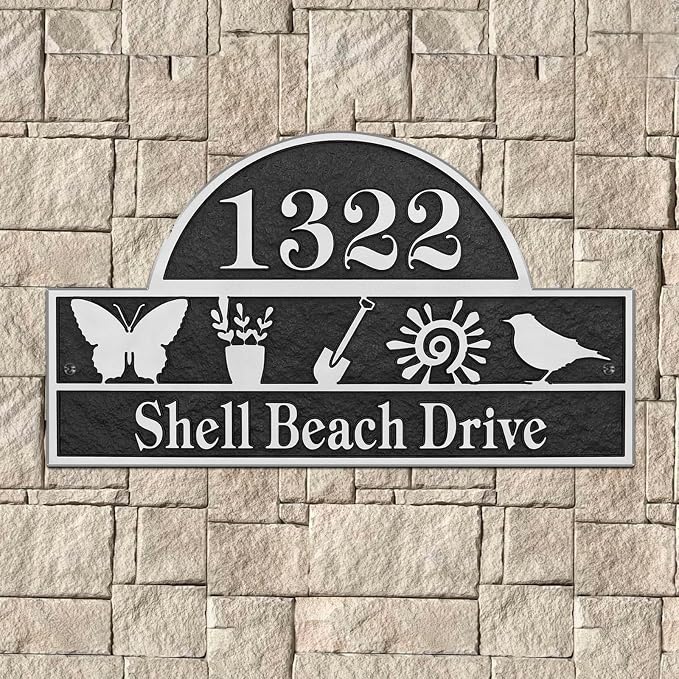Address Plaque Nature Style - 13.4'' x 8.11'' Custom Address Sign for House,House Number Plaque Sign for Outside House,Driveway,Garden Easy Installation Metal & Large Options (Style 2)