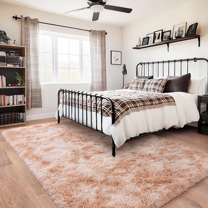 Rugs for Bedroom, Ultra Fluffy Fuzzy Shag 5x7 Area Rug for Living Room, Modern Plush Soft Upgrade Non-Slip Carpet for Kids Girls and Boys, Dorms, Nursery, Home Decor, Tie-Dyed Beige