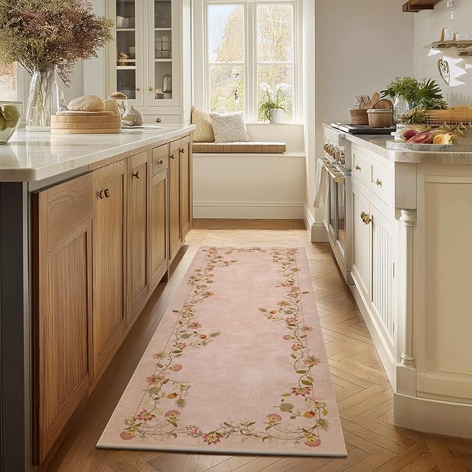 2x6 Washable Kitchen Runner Rugs: Entryway Rug Non Slip Backing Stain Resistant Low Pile Soft Indoor Floor Carpet Runners for Hallways Kitchen Bedroom Laundry Room Farmhouse Indoor