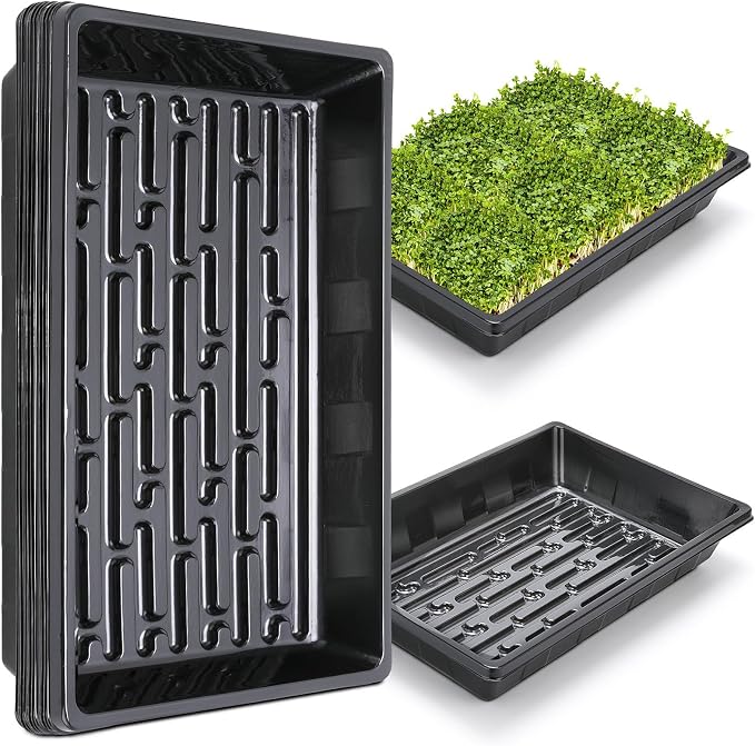 Sckee Upgraded 5 Pack Plant Growing Trays Seed Starting Tray Microgreens Growing Trays Seedling Plant Germination Starter Tray Transplant Fodder Flats, No Holes, No Leakage, Reusable (1017)