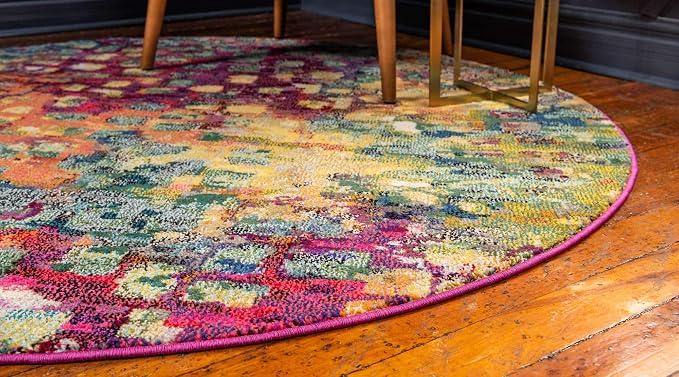 Unique Loom Jardin Collection Colorful, Vibrant, Abstract, Modern Area Rug (8' 0 x 8' 0 Round, Multi/ Blue)