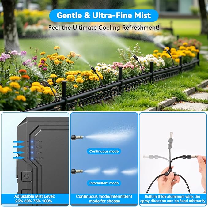 Ausic Portable Misting System for Outside Patio, Outdoor Water Cooling Mister with Battery Powered Pump (Max 8Hrs), 20L Bucket, 26FT Hose, Patio Misters for Tailgating, Pasture, Camping, Canopy, Sport