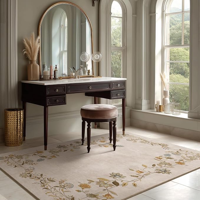 4x6 Washable Area Rugs for Entryway: Small Rug Stain Resistant Non Slip Low Pile Soft Faux Wool Lightweight Throw Rugs for Living Room Bedroom Kitchen Bathroom Laundry Room Indoor Entry Home Office