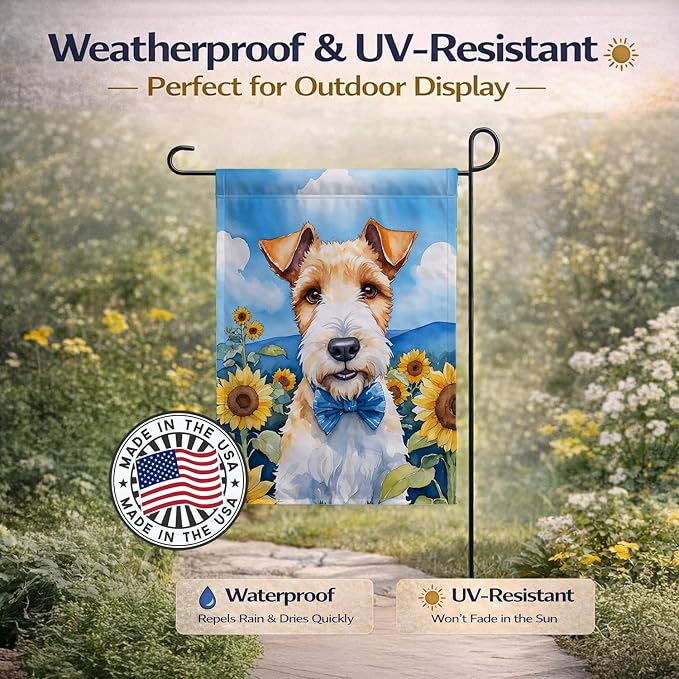 Caroline's Treasures DAC6079GF Fox Terrier in Sunflowers Garden Flag Mailbox Flag Decorative Yard Flag Banner Outside Patio Artwork Yard Flower Beds, Garden Size, Multicolor
