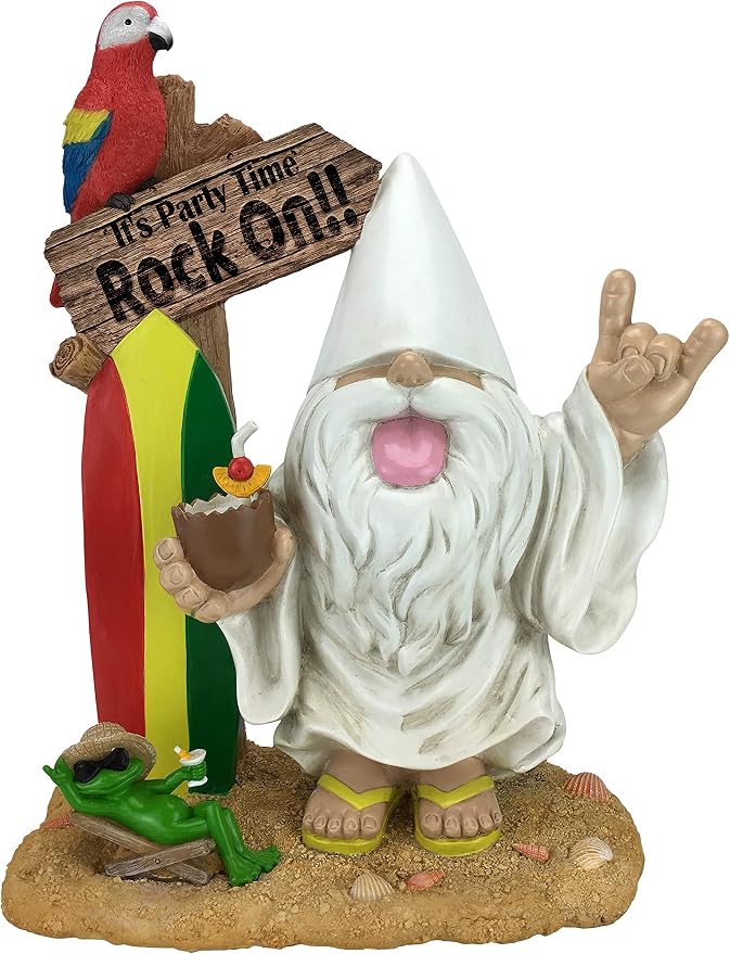 GlitZGlam Rocker Gnome – “George” and Fred The Frog - “It’s Party Time - Rock-On!” -This Gnome Brings Rock and Roll to Your Fairy Garden. A Large 13.75 Inches Tall Garden Gnome Miniature Figurine