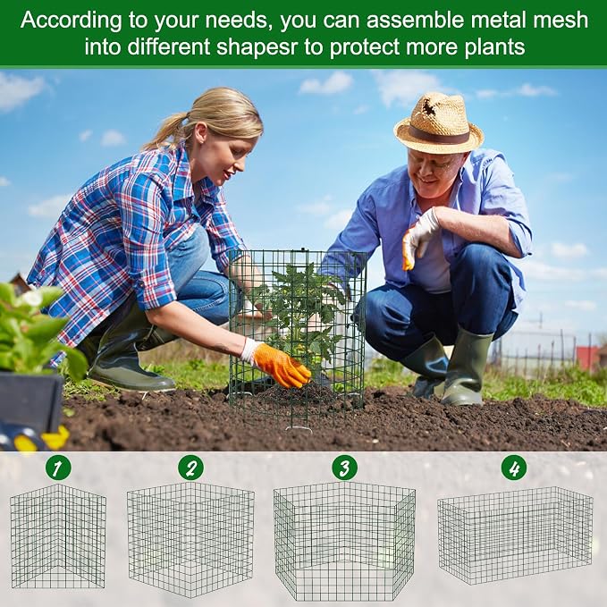 Unves 10 Set Plant Protectors from Animals, 12 x 12 Inch Wire Plant Cages for Outdoor Plants-Covers Protect Vegetables Flowers from Animals, Prevent Rabbit & Chicken Entering