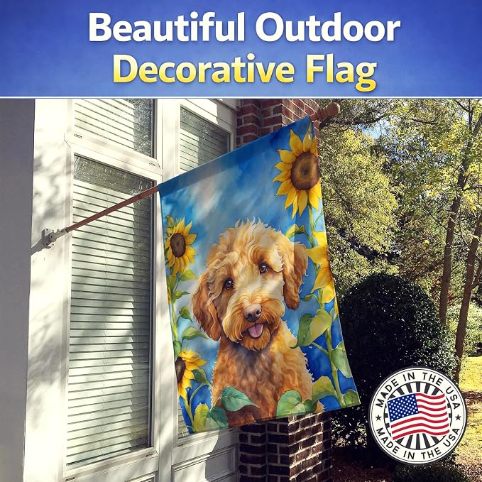Caroline's Treasures DAC6113CHF Labradoodle in Sunflowers House Flag Large Porch Sleeve Pole Decorative Outside Yard Banner Artwork Wall Hanging, Polyester, House Size, Multicolor