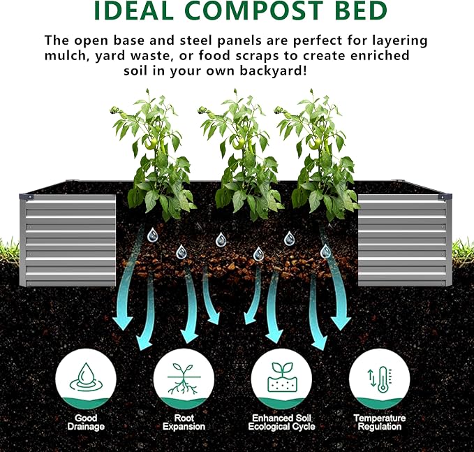 DIIYIV 12x2x1.5FT Galvanized Raised Garden Bed,Vegetable Boxes-Rectangle Metal Flower Box,Large Planter Raised Beds Outdoor Garden for Planting,Fruit,Herb-Silver