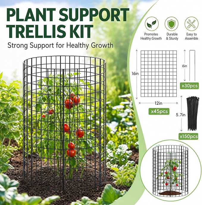15 Packs Plant Protectors from Animals, 45Pcs 12"x 16" Large Metal Wire Mesh Garden Plant Cages for Outdoor Gardening, Chicken Wire Cloche Plant Cages for Rabbits with Zip Ties & Stakes(Black)