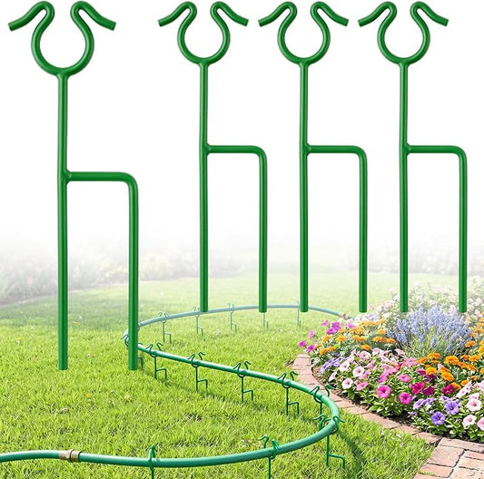 4 Pack Garden Hose Guide Stakes, 14 inch Metal Hose Guides for Garden Heavy Duty Rustproof Coated Spike Keeps Water Hose Out of Flower Beds Outside Lawn & Yard Plant Protection (Green)