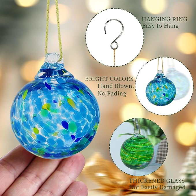 6 Pack Hand Blown Glass Christmas Ornaments - 2.3 Hanging Gazing Balls, Witch & Friendship Balls for Home Window, Outdoor Garden, Patio Decor - Gift for Mom, Wife, Women, Friends (Multicolor)
