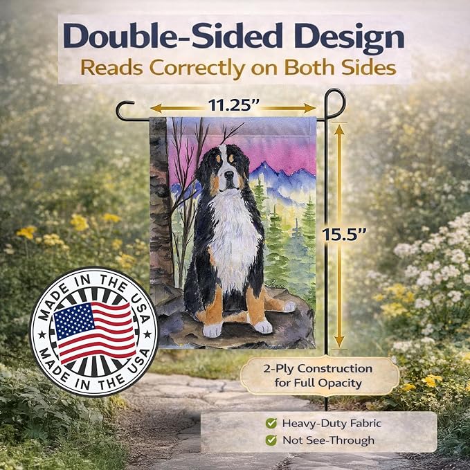 Caroline's Treasures SS8336GF Bernese Mountain Dog Garden Flag Mailbox Flag Decorative Yard Flag Banner Outside Patio Artwork Yard Flower Beds, Garden Size, Multicolor
