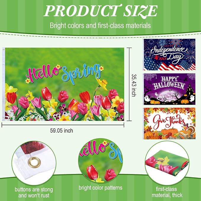 SmoothNovelty 12 Pcs Seasonal Garden Flag 3 x 5 ft Yard Flags for Outside Double Sided Holiday Banner with Grommets for Spring Summer 4th of July Outdoor Banner Decorations(Classic)