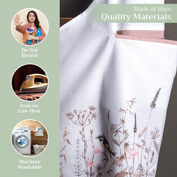 Maison d' Hermine Aprons for women with Pocket 100% Cotton (27.50"x31.50") | Adjustable Neck Strap & long ties Apron Men Chef Wedding Cooking Gardening Server Maid