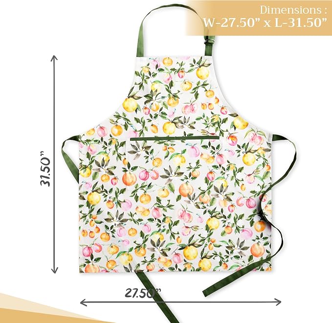 Maison d' Hermine Aprons for women with Pocket 100% Cotton (27.50"x31.50") | Adjustable Neck Strap & long ties Apron Men Chef Wedding Cooking Gardening Server Maid