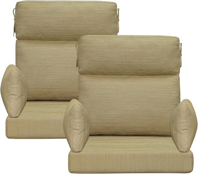 Outdoor High Back Chair Cushion, 2 Pack 48 x 24 inches Patio Chair Cushions Water Repellent Rocking Cushions Indoor Furniture Seat Pad with 2 Pillows, Warm Taupe