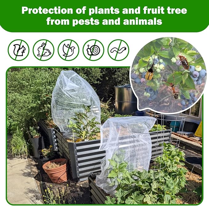 2 PCS Large Fruits Tree Netting Cover for Garden 4 x 6 ft Garden Insect Bird Barrier Plant Netting for Tomato Blueberry Bush Netting Covers Deer Cicada Netting Cover Bag with Drawstring