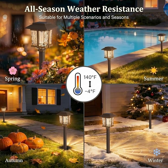XMCOSY+ Solar Outdoor Lights Waterproof IP65, Solar-Powered Garden/Yard/Pathway Lights with Warm White 2-Tone Bronze-Wood Stainless Steel Design for Landscape Driveway Walkway Decorative