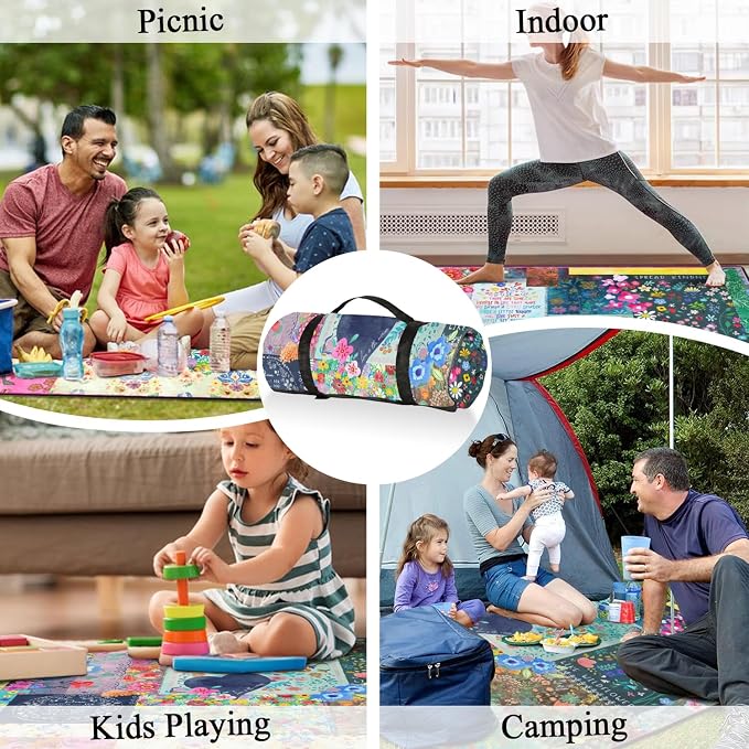 Picnic Blankets Waterproof Foldable Extra Large,80"x 80" Outdoor Beach Blanket Sandproof,3-Layer Lightweight Handy Mat Tote Picnic Camping Rugs for Outside Your Rv (Boho Vintage Floral Muticolor)