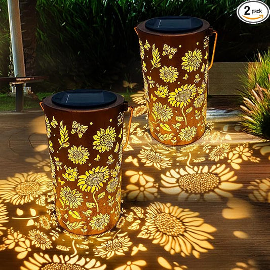 ANYTALK 2Pack Sunflower Solar Lanterns Outdoor Waterproof, Birthday Gifts for Women Mom Grandma, Hanging Solar Lights for Yard, Patio, Porch, Garden Decor