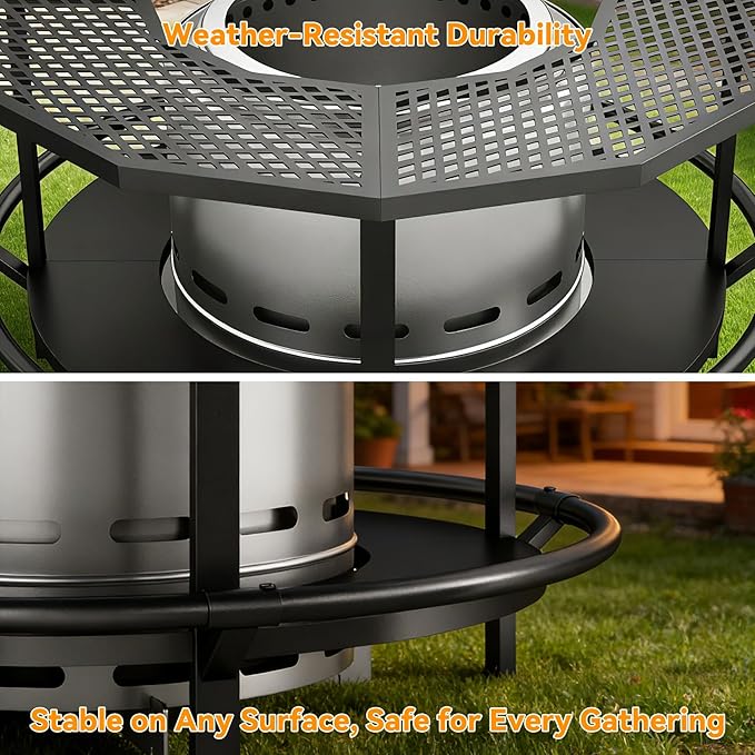 Fire Pit Surround Tabletop - 360° Fire Pit Guard for Solo Stove Bonfire & Ranger, Portable Protective Barrier for Wood Burning Fire Pits Up to ⌀21", UV-Resistant Outdoor Fabric (Firepit Not Included)