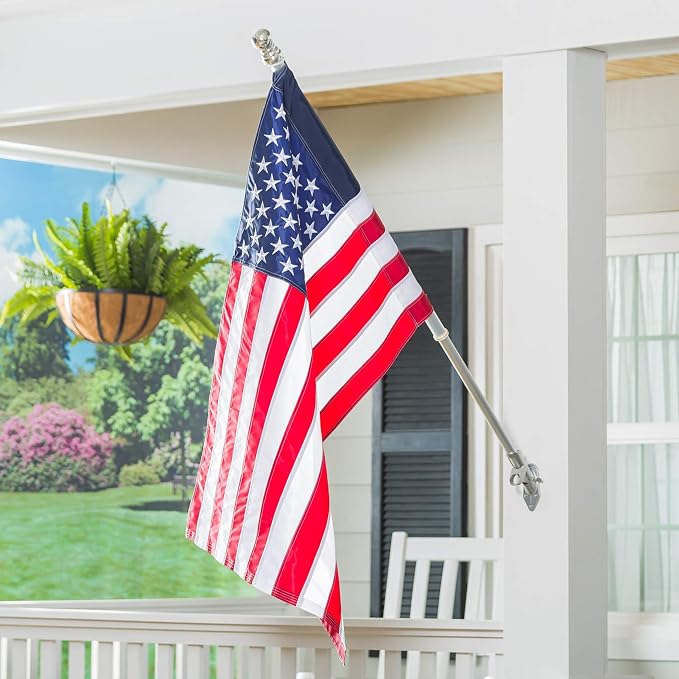 Evergreen Flag Telescoping 5ft Metal Flag Pole | Incl Two Tangle-Free Ring Clips | Stainless Steel | Wall Mounted for Home Garden Outdoor | House and 3'x5' American Flags with Pole Sleeve or Grommets
