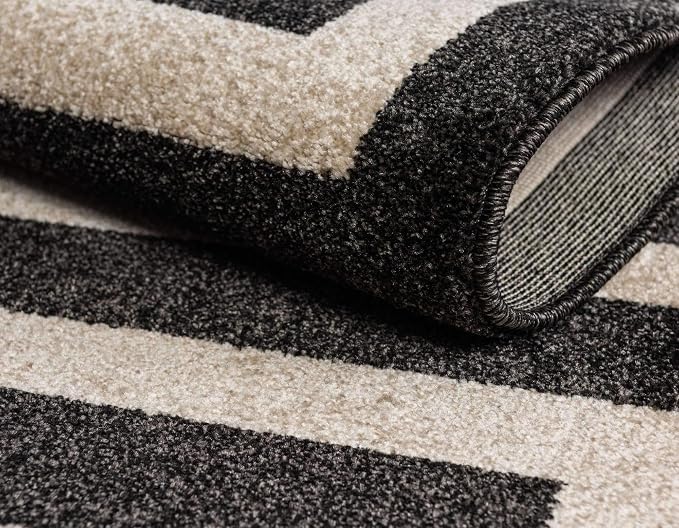 Unique Loom Athens Collection Classic Geometric Modern Border Design Area Rug (8' 0 x 8' 0 Square, Black/ Beige)