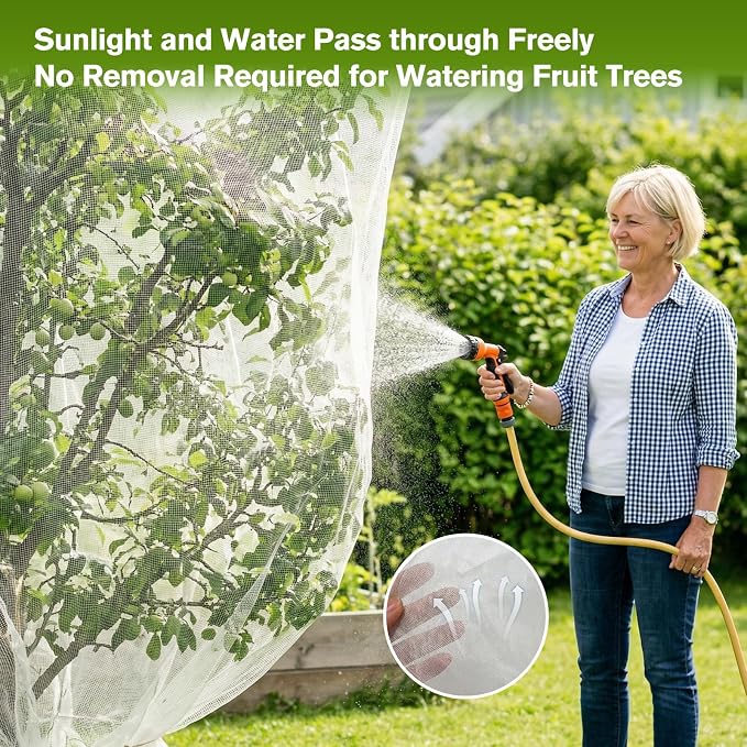 KEOHOLI 15FTx15FT Extra Large Fruit Tree Netting Reusable Durable Mesh Cover with Zipper and Drawstring for Fruit Tree Protection Cover from Birds Cicadas Squirrels and Insects
