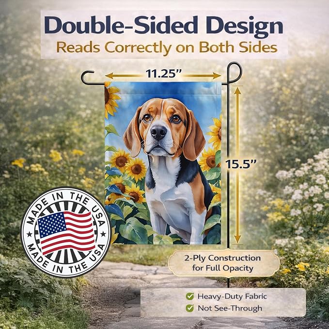 Caroline's Treasures DAC6019GF Beagle in Sunflowers Garden Flag Mailbox Flag Decorative Yard Flag Banner Outside Patio Artwork Yard Flower Beds, Garden Size, Multicolor