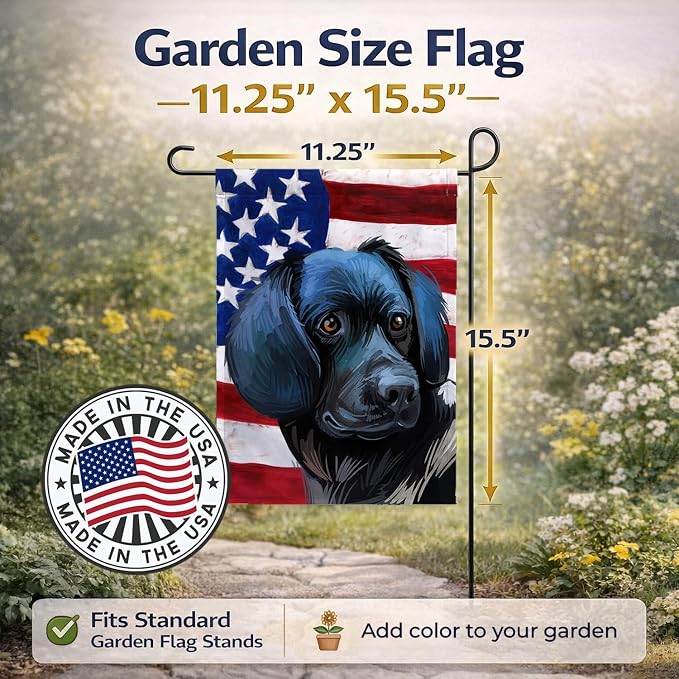 Caroline's Treasures CK6723GF Stabyhoun Dog American Flag Garden Flag Mailbox Flag Decorative Yard Flag Banner Outside Patio Artwork Yard Flower Beds, Garden Size, Multicolor
