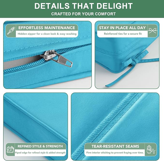Summsun Outdoor Chair Cushions Set of 4, Waterproof Backrest and Seat Cushion Set for Patio Furniture, Outdoor Replacement Cushions with Removable Cover, 19 x 19 Inch, Teal