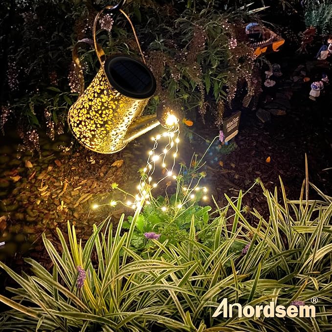 Anordsem Solar Watering Can Lights: Metal Cloud Lantern Outdoor with Hook - Waterproof Garden Art Hanging Decoration for Yard Patio Lawn - Christmas Birthday Gifts for Women Mom Grandma