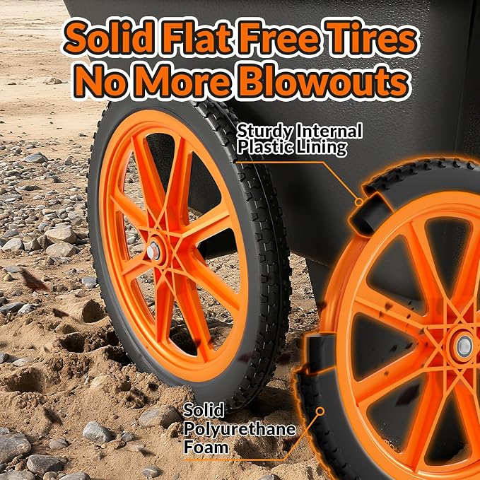 RONPOW 20 Inch Flat Free Wheelbarrow Wheels Compatible with rubbermaid Wheelbarrows Cart Tires, 5/8" Bearings and 3/4" Bearings, Replacement Wheelbarrow Wheels Garden Yard Carts, 400Lbs, 2Pack Orange
