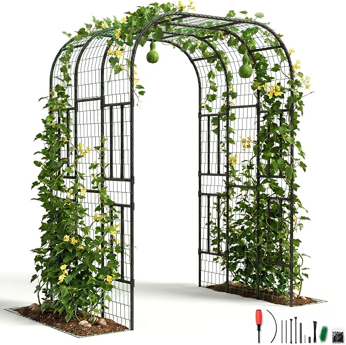 Metal Garden Arch Trellis, 7.3 Ft Black for Raised Beds, Plant Support for Cucumbers & Climbing Vegetables