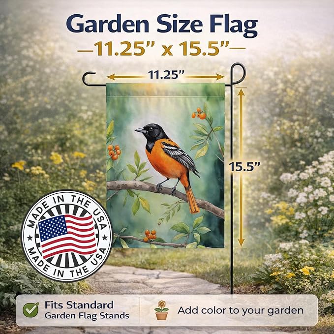 Caroline's Treasures Maryland Baltimore Oriole Garden Flag Mailbox Flag Decorative Yard Flag Banner Outside Patio Artwork Yard Flower Beds, Garden Size, Multicolor